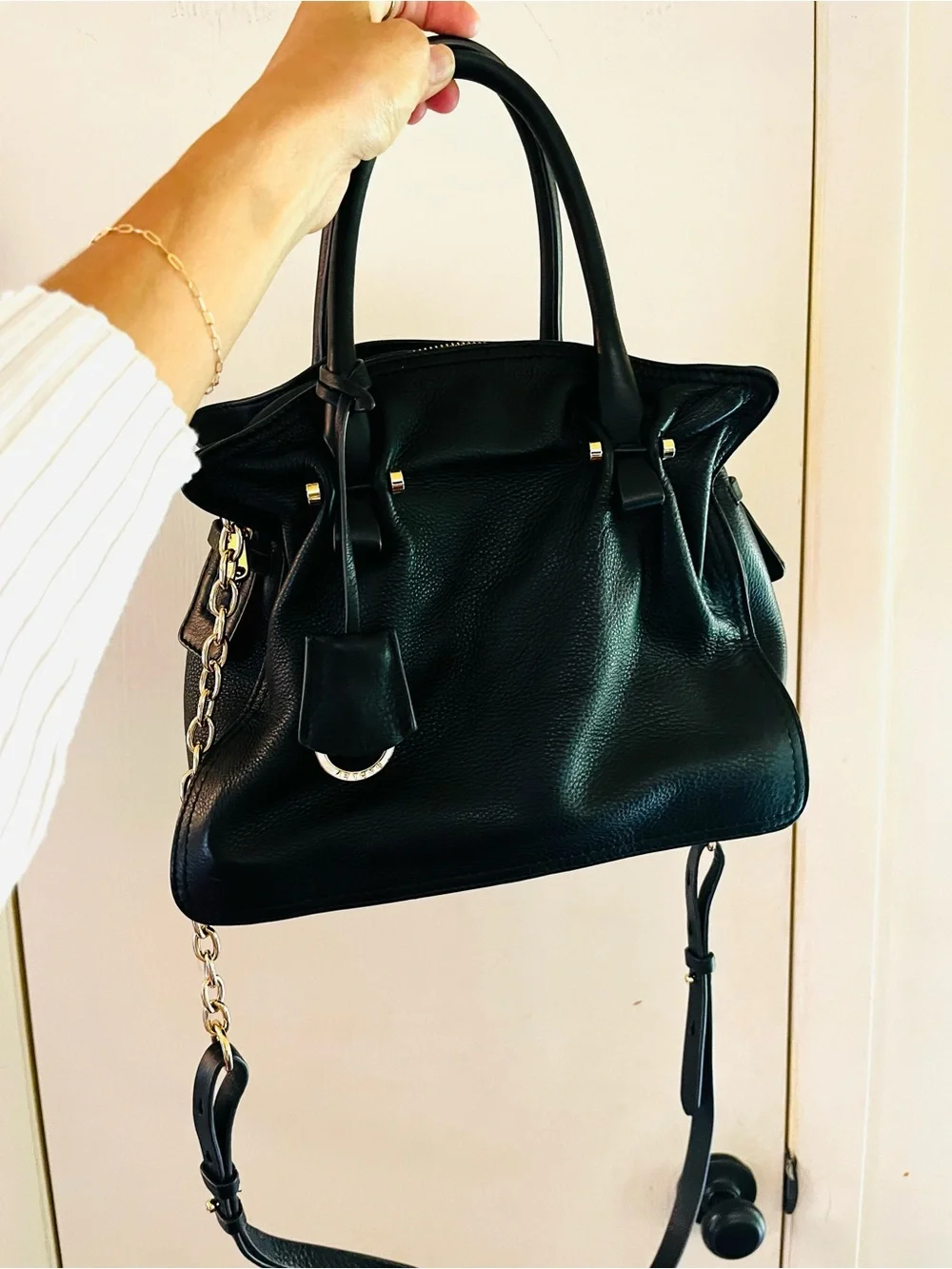 Radley London Pebbled Leather Crossbody Gold Hardware Quiet Luxury Satchel